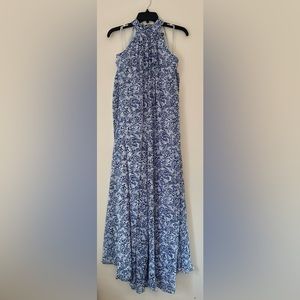 Express XS Blue/White Flowy Flare Jumpsuit